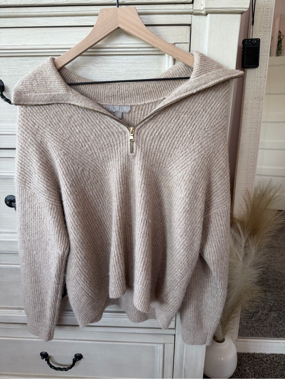 J. Crew Beige Zip-Collar Wool-Blend Sweater